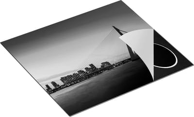 Chefcare Inductie Beschermer Erasmusbrug in Rotterdam met Zonsondergang - Zwart Wit - 60x50 cm - Afdekplaat Inductie - Kookplaat Beschermer - Inductie Mat