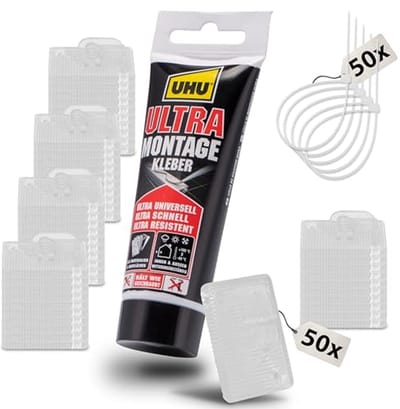 Kattennet bevestigingsset met 50 kleefhaken, 100 ml montagelijm en kabelbinders - Eenvoudige montage zonder boren