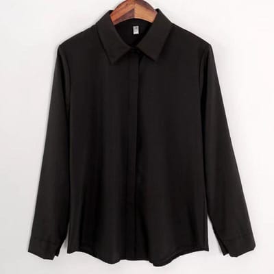 Nieuwe Dames Overhemden Zomer Koreaanse Stijl Zwart Wit Dameskantooroverhemd Casual Lange Mouw Omgeslagen Kraag Carrière Blouses S zwart