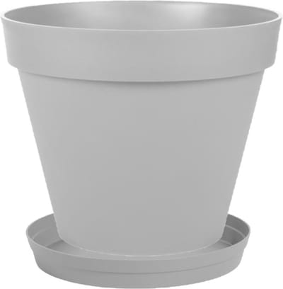 Bloempot Toscane kunststof grijs D20 x H17 cm inclusief onderschaal D15 cm - Bloempotten/plantenpotten set
