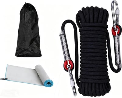 Multifunctionele Outdoor Touw met Sneldrogende Handdoek - 10 mm Nylon Touw, 2 Carabiners, 1200 kg Draagvermogen, Ideaal voor Klimmen en Kamperen