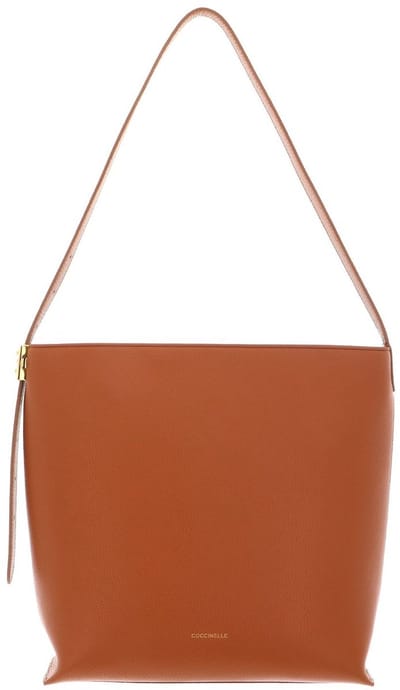 COCCINELLE Leren schoudertas handtas C-Me Lock Handbag Grained Leather Crab Lichtbruin