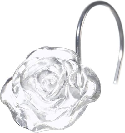 Transparante bloemen douchegordijn haken - IJs textuur kristal glitter decoratieve haken voor winterse badkamer decoratie