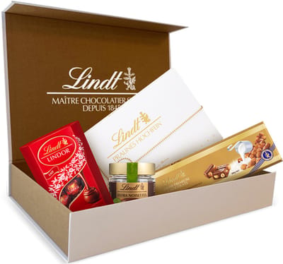 Lindt Chocolade Cadeaupakket 900 gram - Uniek Cadeau - LINDOR Melkchocolade bonbons - Chocolade pralines - Premium Chocoladapasta - Melkchocolade met Hazelnoot - Geschenk - Kerstcadeau
