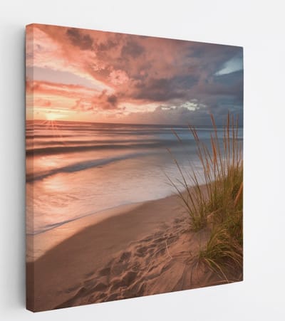 Saammp - Canvas Schilderij - Strand En Zee Vanuit de duinen - 20x20 - Foto op canvas - Wanddecoratie - muurdecoratie Woonkamer - Slaapkamer decoratie - Canvas Print