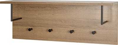 Wandkapstok – Warm eiken en zwart staal – Met hoedenplank – 80x30x20 cm – Stijlvol industrieel design