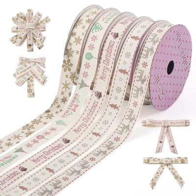 PandaHall 5 Rollen Kerst Ribbons - Cotton Ribbons voor Cadeauverpakking en Decoratie
