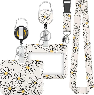 Floral Badgehouder met Retractable Reel en Afneembare Lanyard voor Dames, Ideaal voor Onderwijs en Evenementen, Horizontale Kaartbescherming