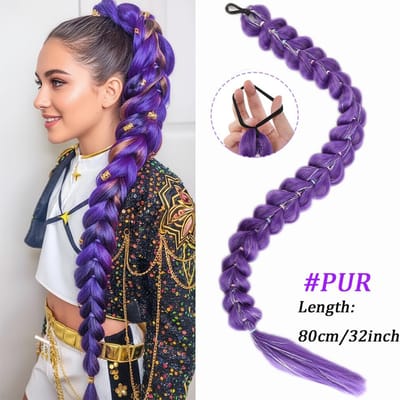 Extensions de Queue de Cheveux Synthétiques Longues Tressées Violettes 28 pouces Rumi Hairstyle Pince à Griffes Perruque pour Enfants pour la Fête de Noël beige