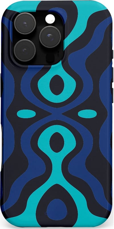 Casetastic hoesje geschikt voor Apple iPhone 16 Pro - MagSafe - Dubbellaagse bescherming - Blauwe Golf Lijnen - Fashion Case - Donkerblauw Wit