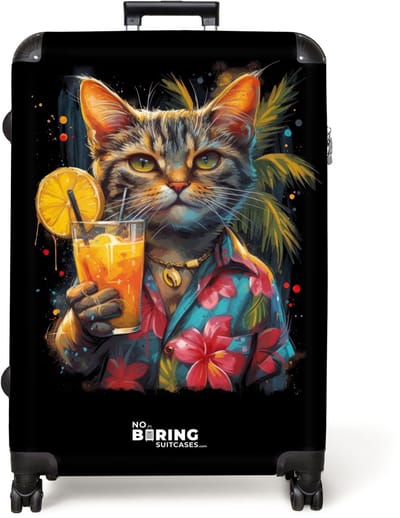 NoBoringSuitcases.com® - Koffer groot - Reiskoffer lichtgewicht - Kat in tropische street art stijl - Rolkoffer met 4 wielen - Grote trolley XL - 98 liter bagage