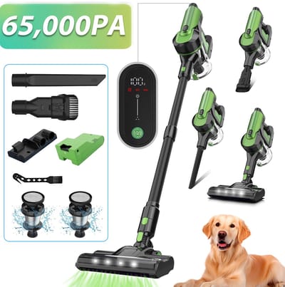 Grenintol Steelstofzuiger - 8 in 1 Steelstofzuiger Draadloos - Zelfstaande Stofzuiger Zonder Zak - 300W/2200 mAh Accu - 55 Minuten - 1,2 L Stofbak - voor Tapijten en Harde Vloere - 65,000PA - Groente