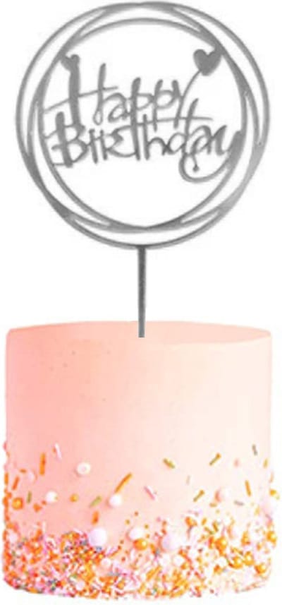 Happy Birthday TaartTopper Zilver TaartDecoratie Cake Topper Taart Topper Decoratie Verjaardag Versiering – 1 Stuk