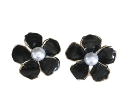 Clip oorbellen- Bloem -Zwart -1.5 cm-geen gaatje- Charme Bijoux