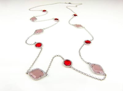 Zilveren halsketting halssnoer collier Model Pret a Porter met roze en rode stenen