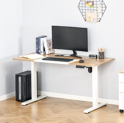 MEUNIQ elektrisch hoogteverstelbaar bureau 140 x 70 cm met motor, 4 geheugenstanden, kabeldoorvoer en metalen frame, sta-bureau voor kantoor of werkkamer, wit