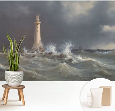 Wallfluent Behang - Zeestormen Muurbehang - 208x146 cm - Grijs Behang - Voor liefhebbers van plantkunde en bloemschikken - Behang Voor de slaapkamer, woonkamer en badkamer - Wandbekleding Landschappen