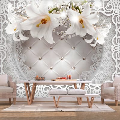 98cm X 70cm - Zelfklevend fotobehang -  Lelies op zachte ondergond  , Premium Print