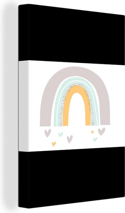 Canvas schilderij regenboog - Regenboog - Hartjes - Sterren - Kleuren - Kinderkamer - Wanddecoratie meisjes - Wanddecoratie jongens - Canvasdoek kinderen - 150x100 cm