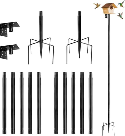 2 Stuks Verstelbare Voederhuis Standaard 220 cm Tuin Set met 5-Armige Basis voor Voederhuisjes of Weerstation