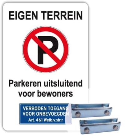 Eigen Terrein bord - Bewoners - Weerbestendig Aluminium - 40x60 cm - Bevestiging: Met hekbeugels (voor spijlen- of gaashek)