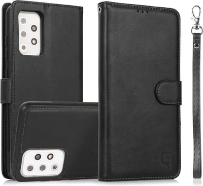 Perfeqt geschikt voor Samsung Galaxy A73 Uitneembare PU leder hoesje met koord - Natural Black