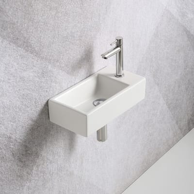 Fonteinset Mia 40.5x20x10.5cm mat wit rechts inclusief fontein kraan, sifon en afvoerplug chroom