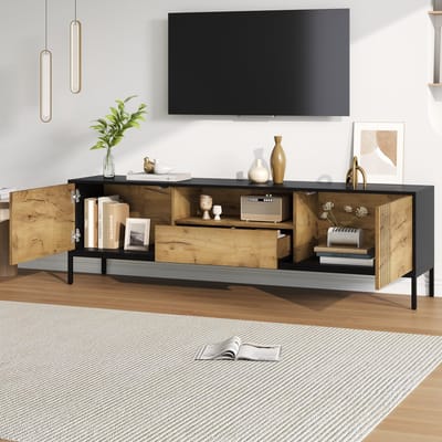 170x35x50 cm tv-meubel - lage kast - met 2 kasten en 1 lade - tv-tafel - tv-standaard - woonkamerkast - eik