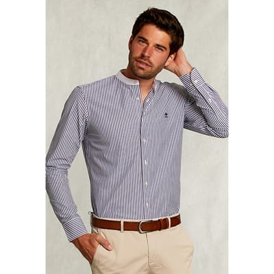 River Woods Slim Fit Striped Henley Shirt Size: 3XL | Casual Shirts Outlet | Heren | Blauw