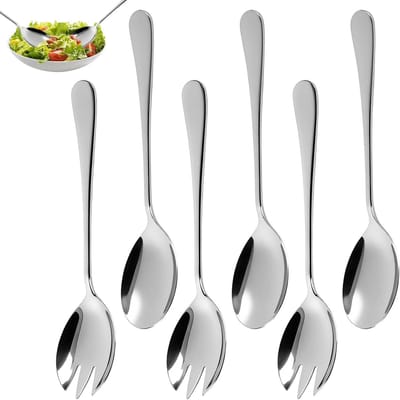 Set van 6 Stukken Saladebestek met 20 cm Salade Rek en RVS, Herbruikbare Saladeset voor Keuken, Restaurants en Feesten