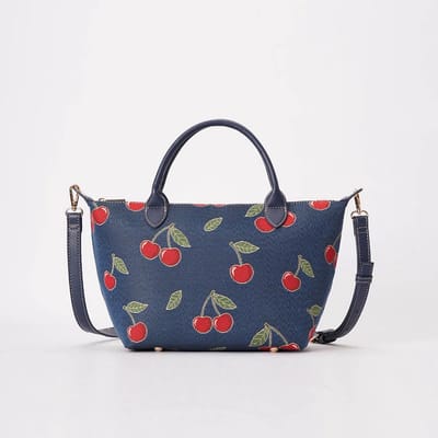 Top Handle - Grab - Handtas - Cherry - Kersen - Blauwe Achtergrond
