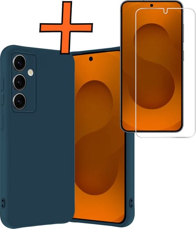 Hoes - Met Screenprotector - Geschikt voor Samsung Galaxy S25 - Sterk & Shockproof - Back Cover - Siliconen Case - Telefoon Hoes - Donkerblauw
