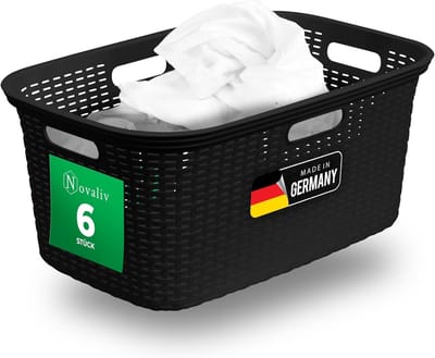 Novaliv Value Set 6X Rotan Wasmand met 4 Handgrepen 40L Zwart, Wasboxset Wasemmer Wascontainer voor Badkamer Wasgoed Vuile Was, Wasmanden Huishoudelijke Accessoires Wasmandverzamelaar