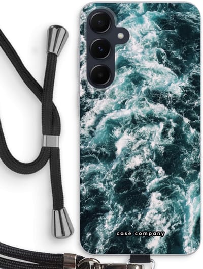 Case Company® - Hoesje met koord geschikt voor Samsung Galaxy A55 hoesje met Koord - Zee golf - Telefoonhoesje met Zwart Koord - Bescherming aan alle Kanten en Over de Schermrand
