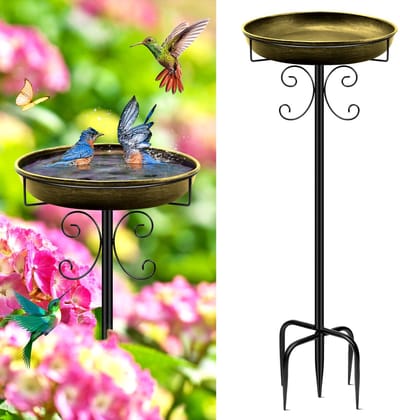 Vogelbad, staand, voor buiten, tuin, 99 cm, metaal, antieke winterbestendig, bak, voer, waterschaal