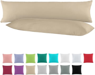 Dailygoods - Katoenen kussensloop - Zijslaapkussen - Dubbelpak - 40 x 145 cm - Perfect voor zwangerschapskussen - Cappuccino beige - 100% katoen