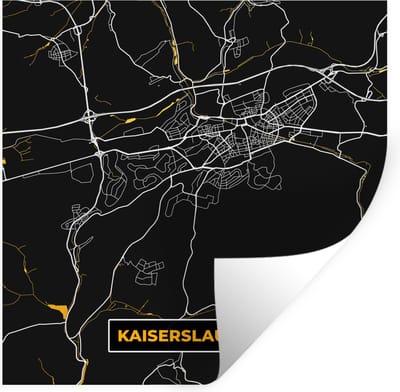 Muurstickers - Sticker Folie - Kaiserslautern - Black and Gold - Stadskaart - Plattegrond - Kaart - Duitsland - 100x100 cm - Plakfolie - Muurstickers Kinderkamer - Zelfklevend Behang XXL - Zelfklevend behangpapier - Stickerfolie