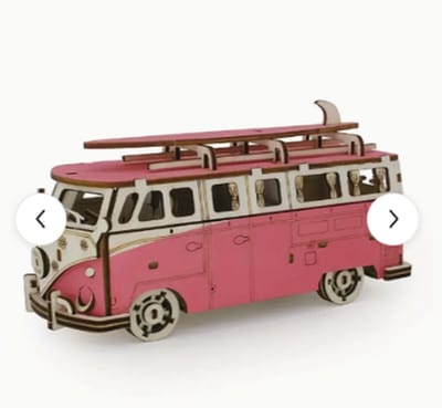 Woodr 3 D modelbouw houten camper rose WoodR Modelbouw Houten Diy Pakket Retro Volkswagen kampeerbus 3 d puzzel zonder lijm of schaar. Voor volwassen zonder lijm 29 x