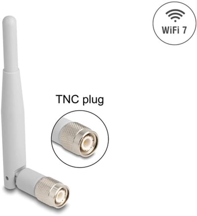 Delock WiFi 7 Antenna TNC plug 2 - 3 dBi 13.5 cm omnidirectional with tilt joint grey