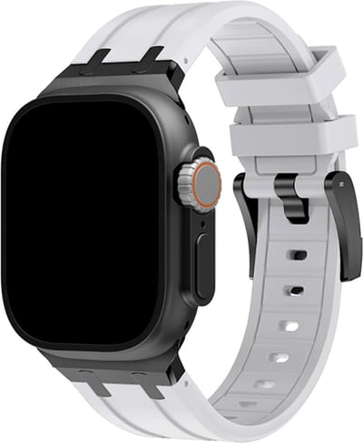 Stravo Heavy Duty Liquid Silicone Rubber Sport bandje Geschikt voor Apple Watch 42mm(Series 11/10) 41mm 40mm 38mm - Luxe rubber siliconen horlogebandje met RVS gesp - Voor Apple Watch SE 1 2 3 / Series 11 10 9 8 7 6 5 4 3 2 1 - Zwart/wit