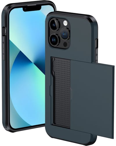 Hoesje Geschikt voor iPhone 14 Pro Hoesje Met Pasjeshouder Hard Case Met Kaarthouder - Hoes Geschikt voor iPhone 14 Pro Hoesje Pashouder Case - Donkerblauw