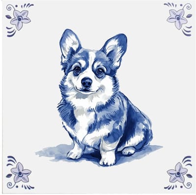 Delfts blauw tegeltje Corgi hond - delfts blauw wandbord - delftsblauw - hollandse cadeautjes - wanddecoratie - decoratieve accessoires