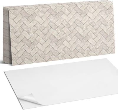 Coloray Plaktegels - Visgraatpatroon Wandtegel Zelfklevend - 60 cm x 30 cm - Romig Plaktegels - 6 stuks - Rechthoek PVC Tegels - Plaktegels Keuken - Zelfklevende Vloertegels Badkamer - Vinyl Tegels - Zelfklevende Wandtegels