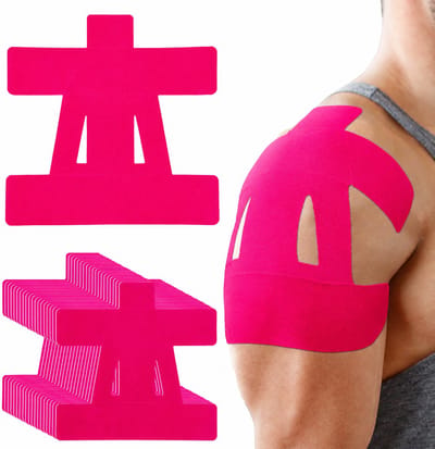 20 stuks kinesiologietape voor verlichting van schouderpijn, voorgesneden, waterdicht, ademend, elastische kinesiologie-atletiektape voor schouderondersteuning en spieren, marathonsporten (rose rood)