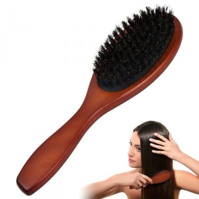 Dailygoods - Haarborstel met varkenshaar, varkenshaar gladde haarborstel voor vrouwen mannen kinderen houten peddel natuurlijke haren kam voor nat droog lang kort krullend steil haar, herstelt de glans en
