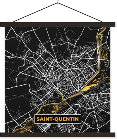 Posterhanger incl. Poster 60x60 cm - Schoolplaat - Kaart - Saint-Quentin - Stadskaart - Frankrijk - Stadskaart - Textielposter - Zwarte latten