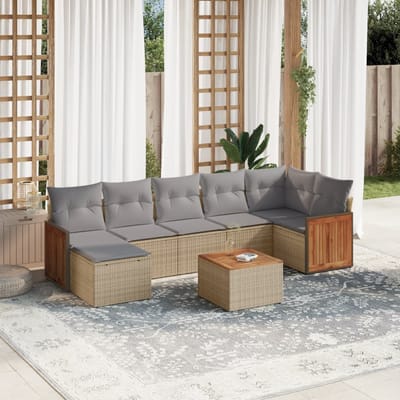 vidaXL - 8-delige - Loungeset - met - kussens - poly - rattan - beige