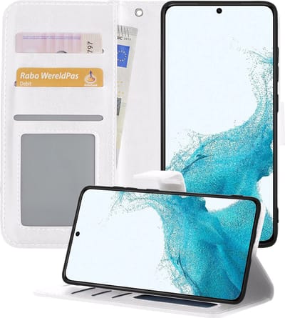 Hoesje - Geschikt voor Samsung Galaxy S22 Plus - Luxe Bookcase - Walletcase Hoes - Portemonnee - Cover - Telefoonhoes - Wit