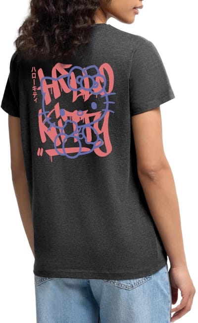 Hello Kitty Met Graffiti-Stijl Lettertype Premium T Shirt Dames