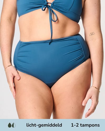 Moodies menstruatie zwemkleding - Highwaist bikini broekje - licht-gemiddeld kruisje - Petrol - maat XL